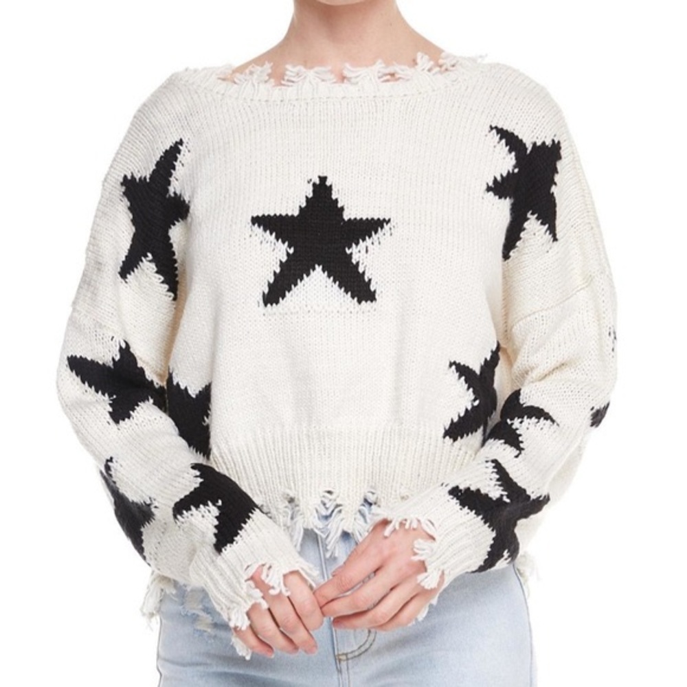 fringe star print sweater